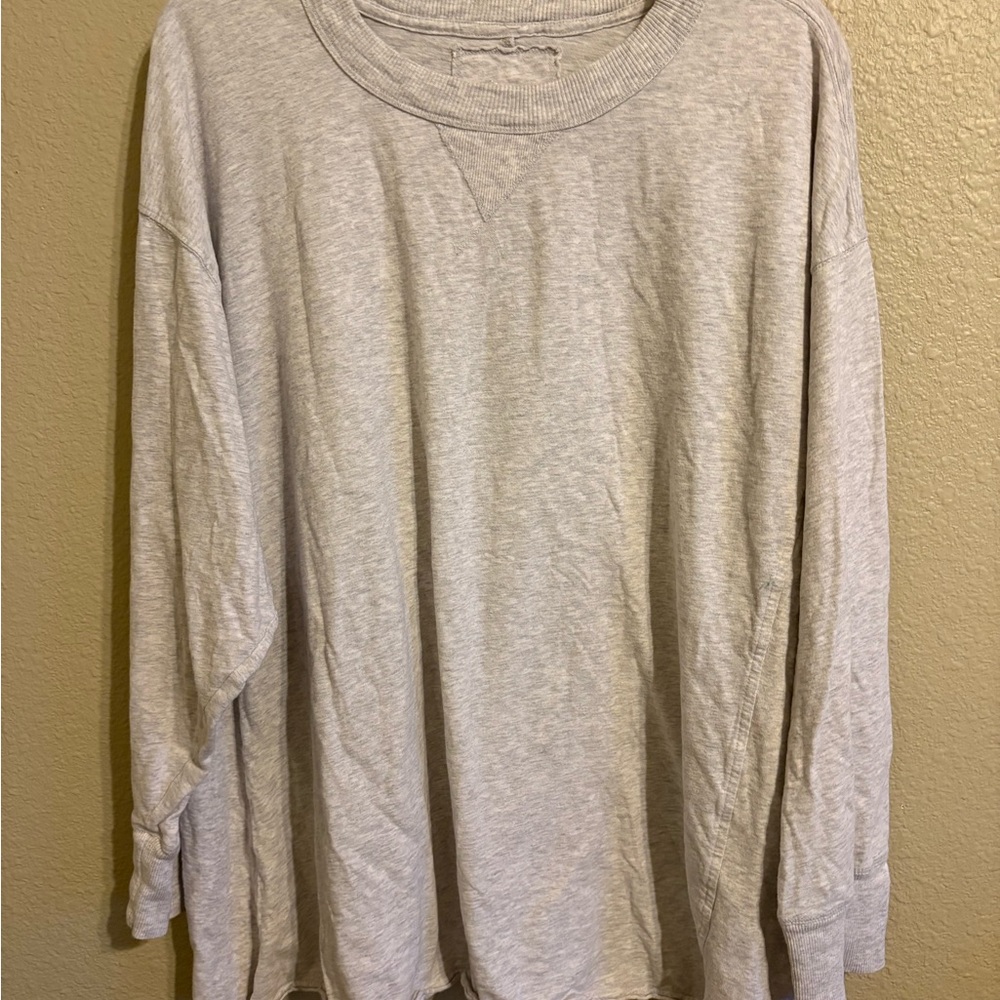 Aerie Oversized Lightweight Long Sleeve Top Sweatshirt Heather Gray XL